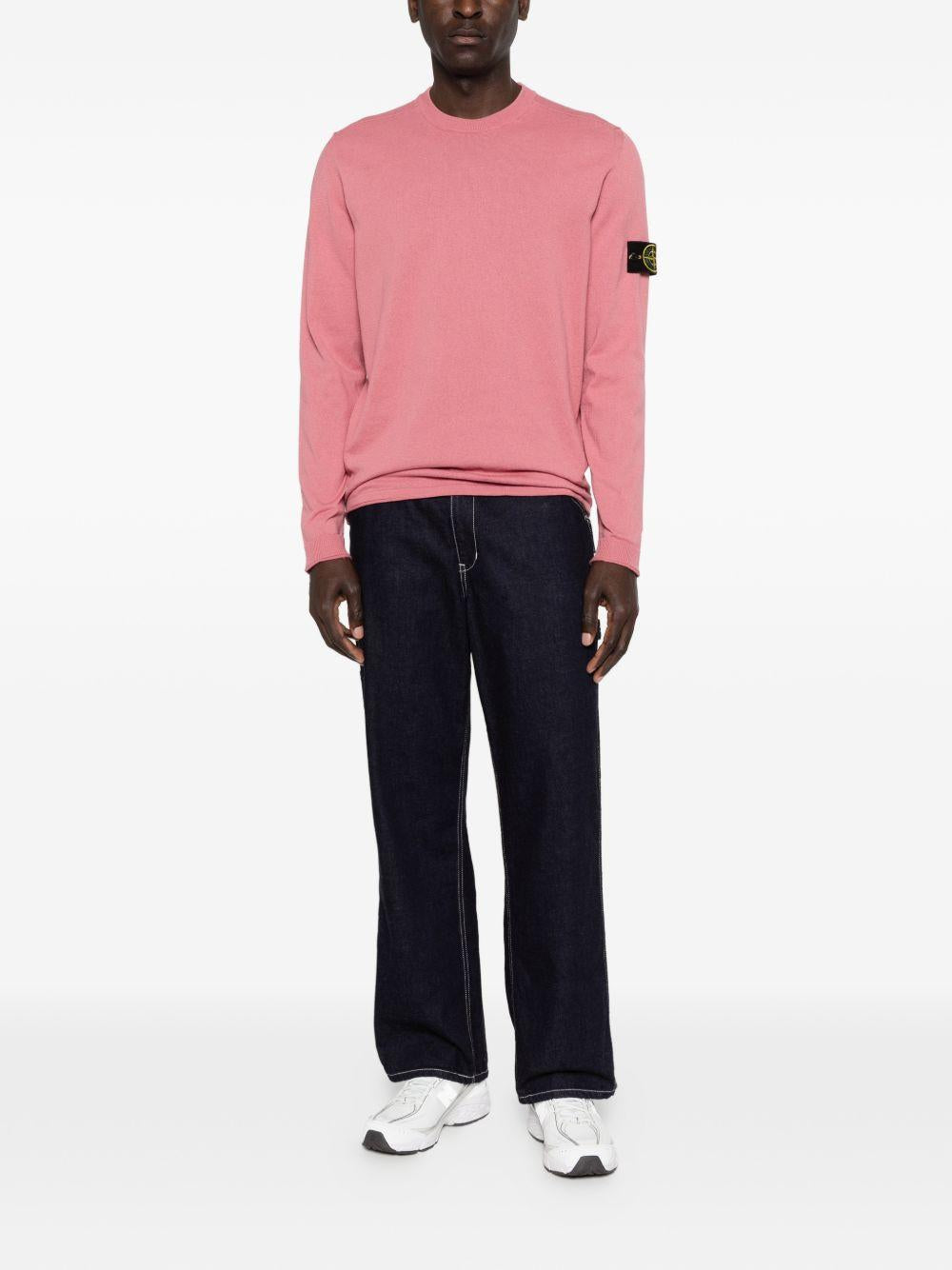 STONE ISLAND Maglione girocollo rosa con applicazione Compass removibile