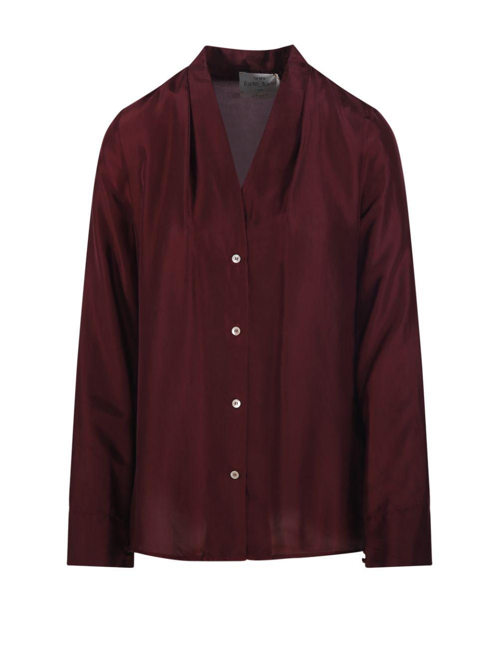 FORTE FORTE Camicia di seta rosso scuro