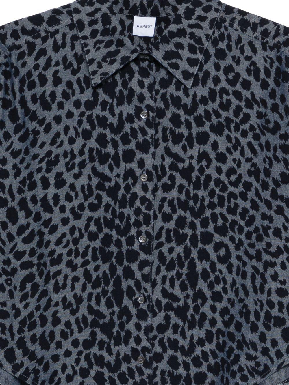 ASPESI Camicia stampa animalier in cotone blu