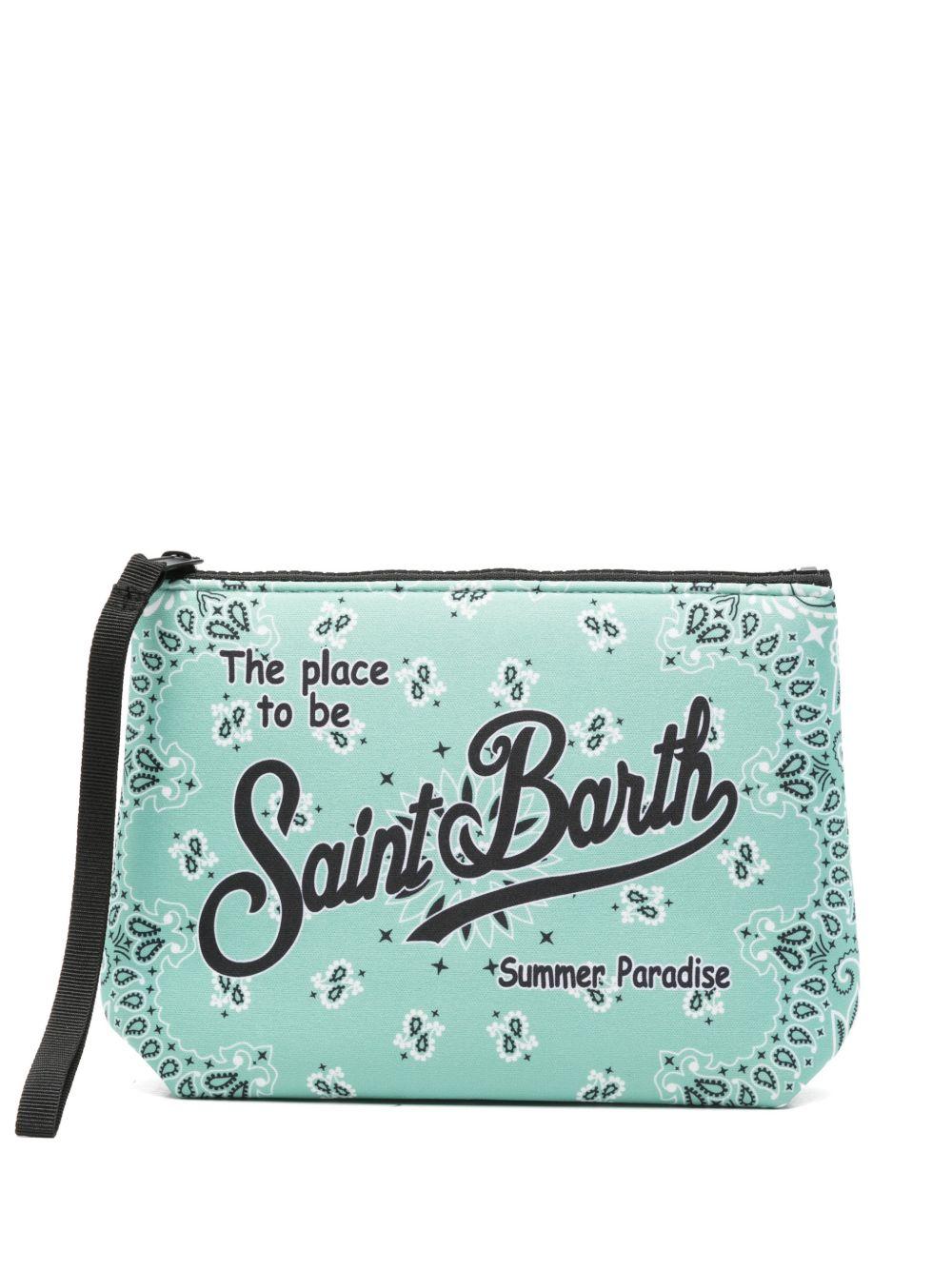 MC2 SAINT BARTH Pochette Aline con motivo jacquard e logo tipografico azzurra