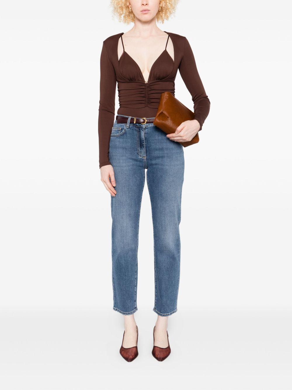 ELISABETTA FRANCHI Body manica lunga in jersey crêpe marrone