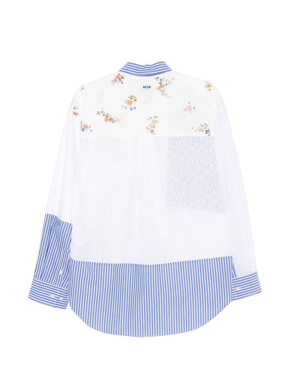MSGM Camicia patchwork in popeline azzurro chiaro con dettagli in pizzo