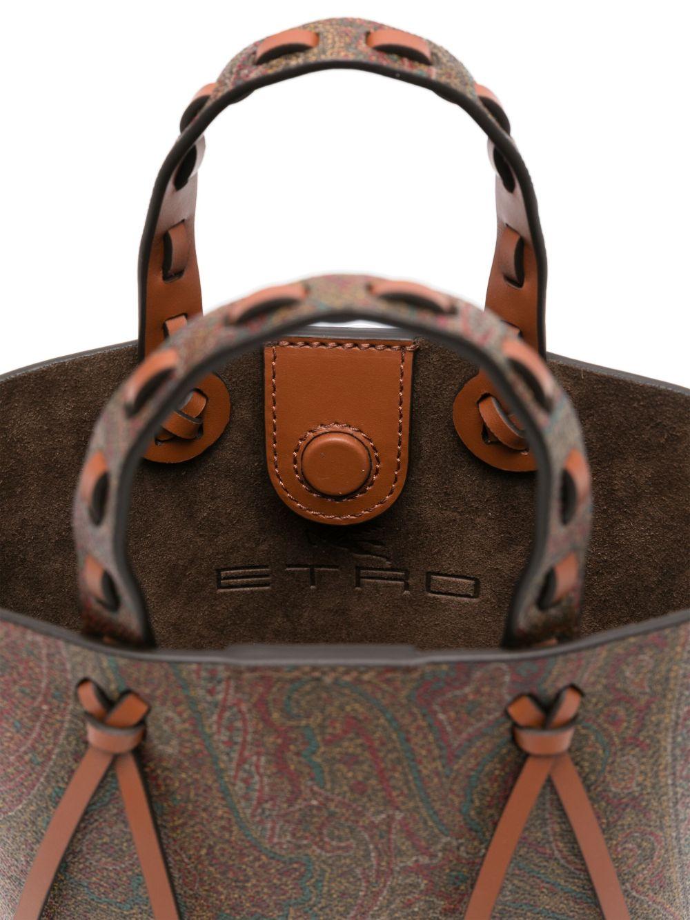 ETRO Borsa tote in pelle di vitello marrone con stampa paisley