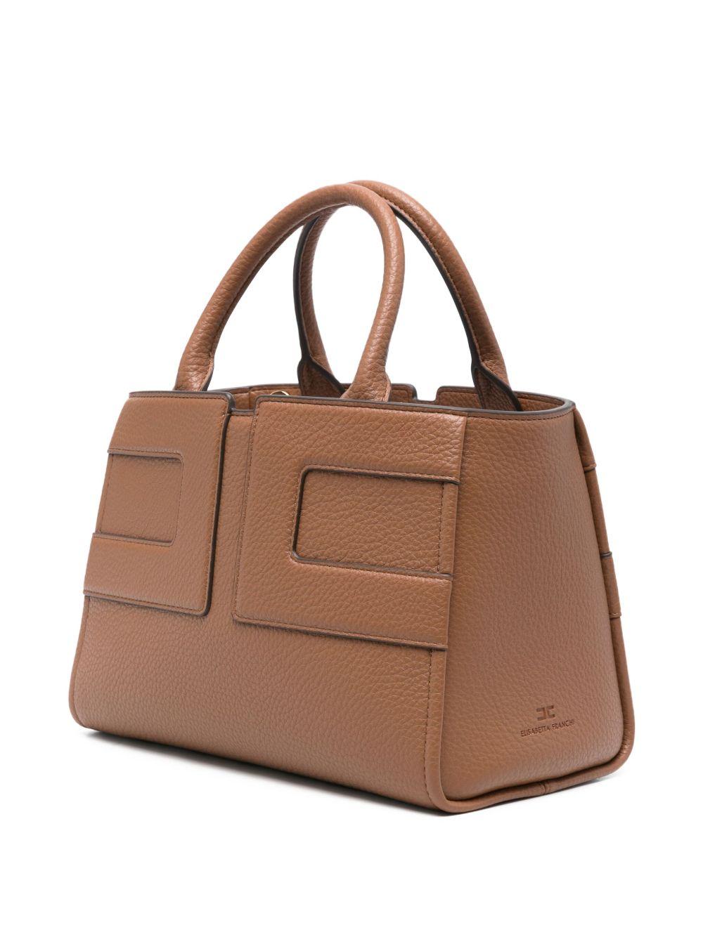 ELISABETTA FRANCHI Borsa tote cammello con logo in rilievo