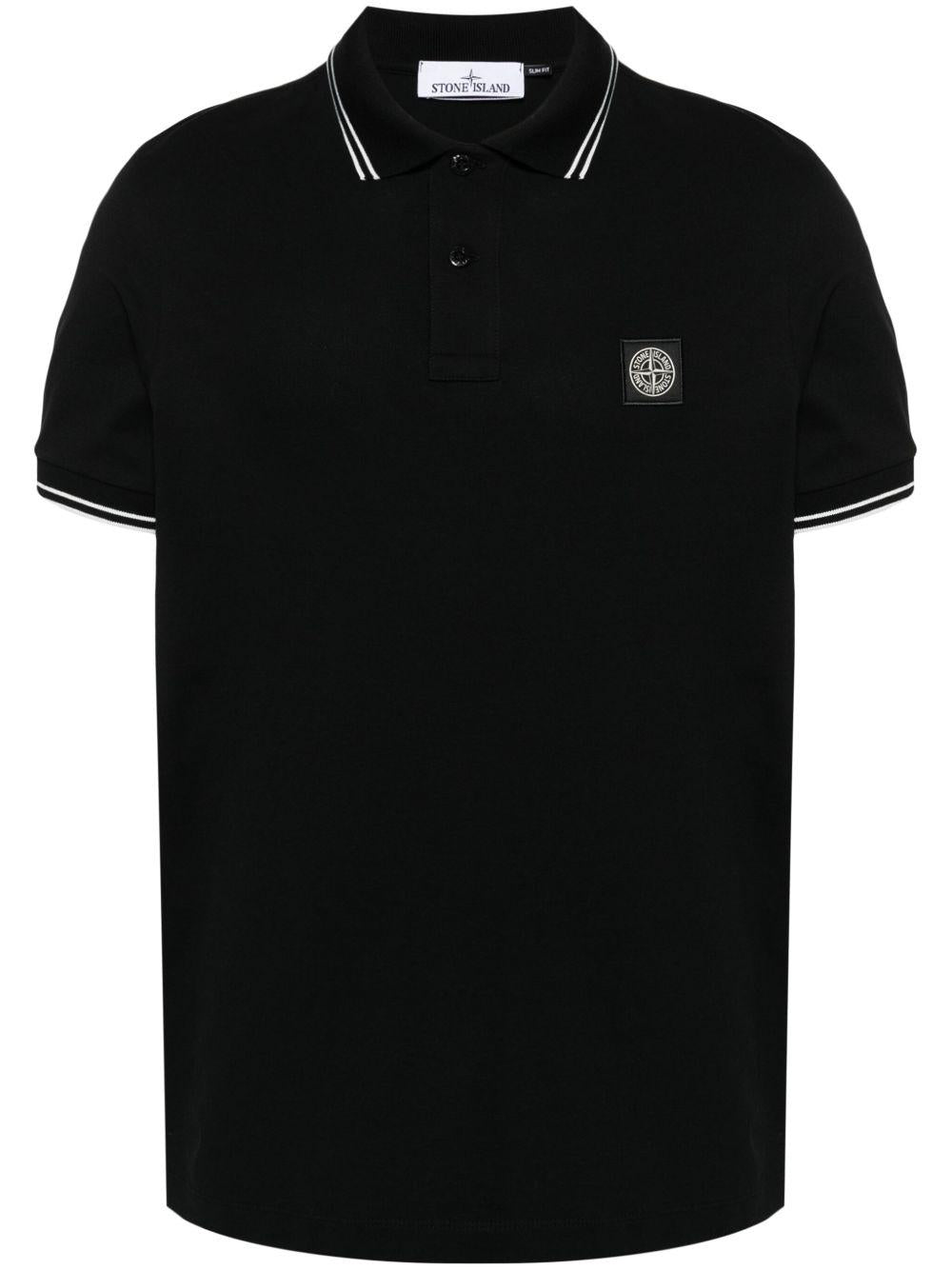 STONE ISLAND Polo in cotone nero con logo