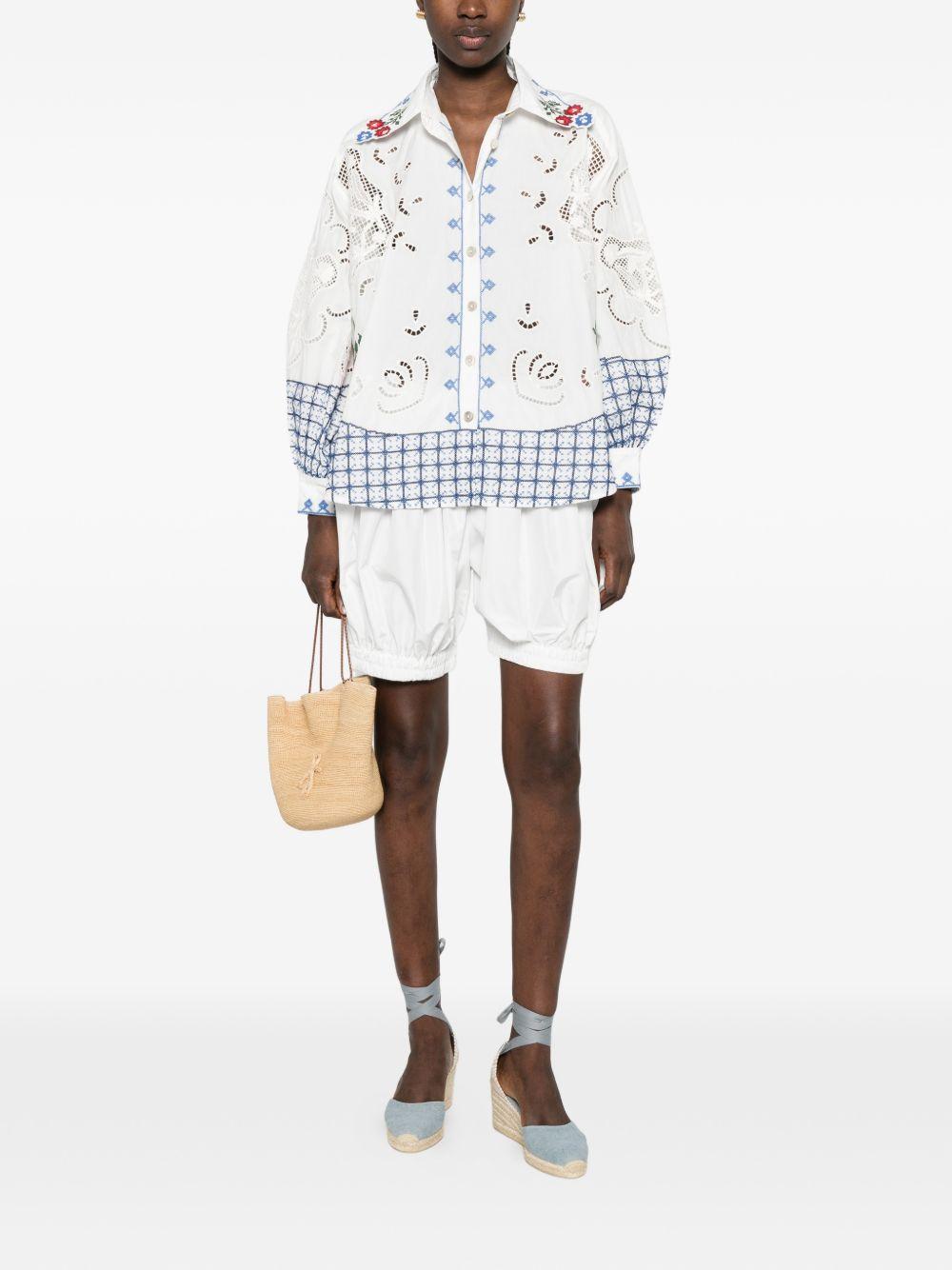 FARM RIO Camicia bianca con decorazioni a quadretti blu e fiori rossi