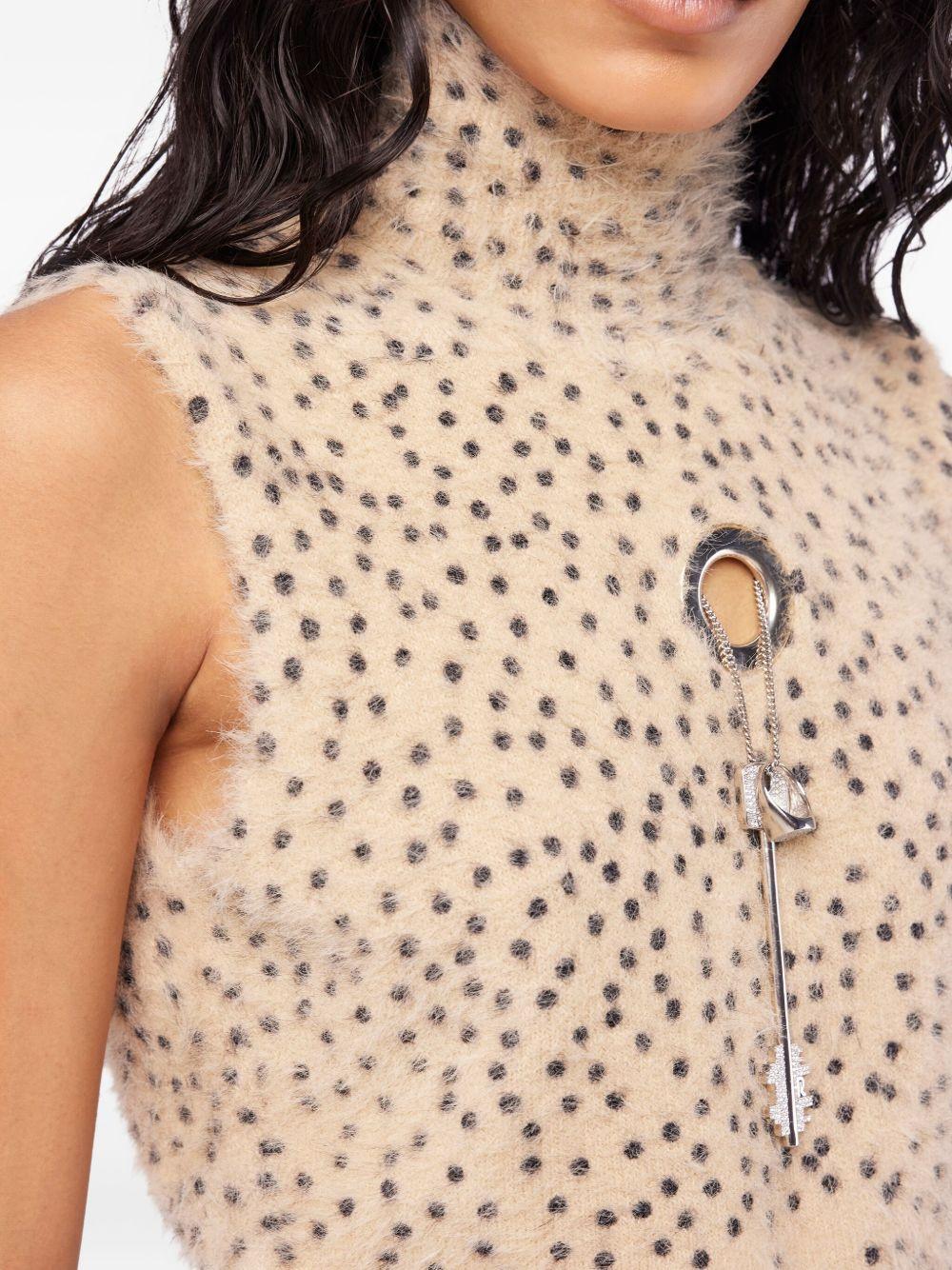 RABANNE Gilet in maglia beige a pois neri