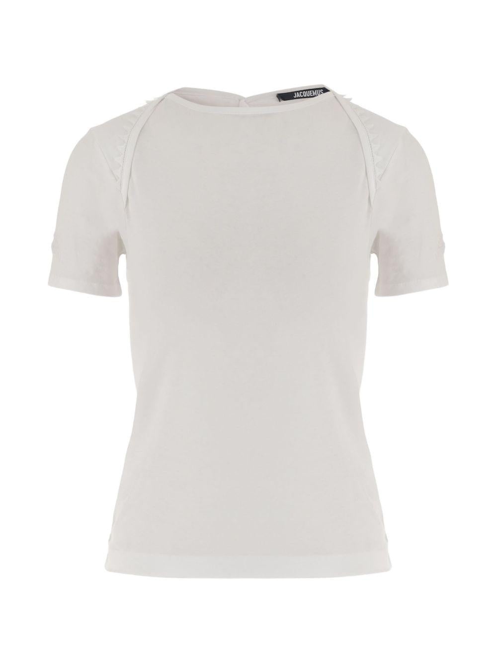 JACQUEMUS T-shirt in cotone bianco con bottoncini