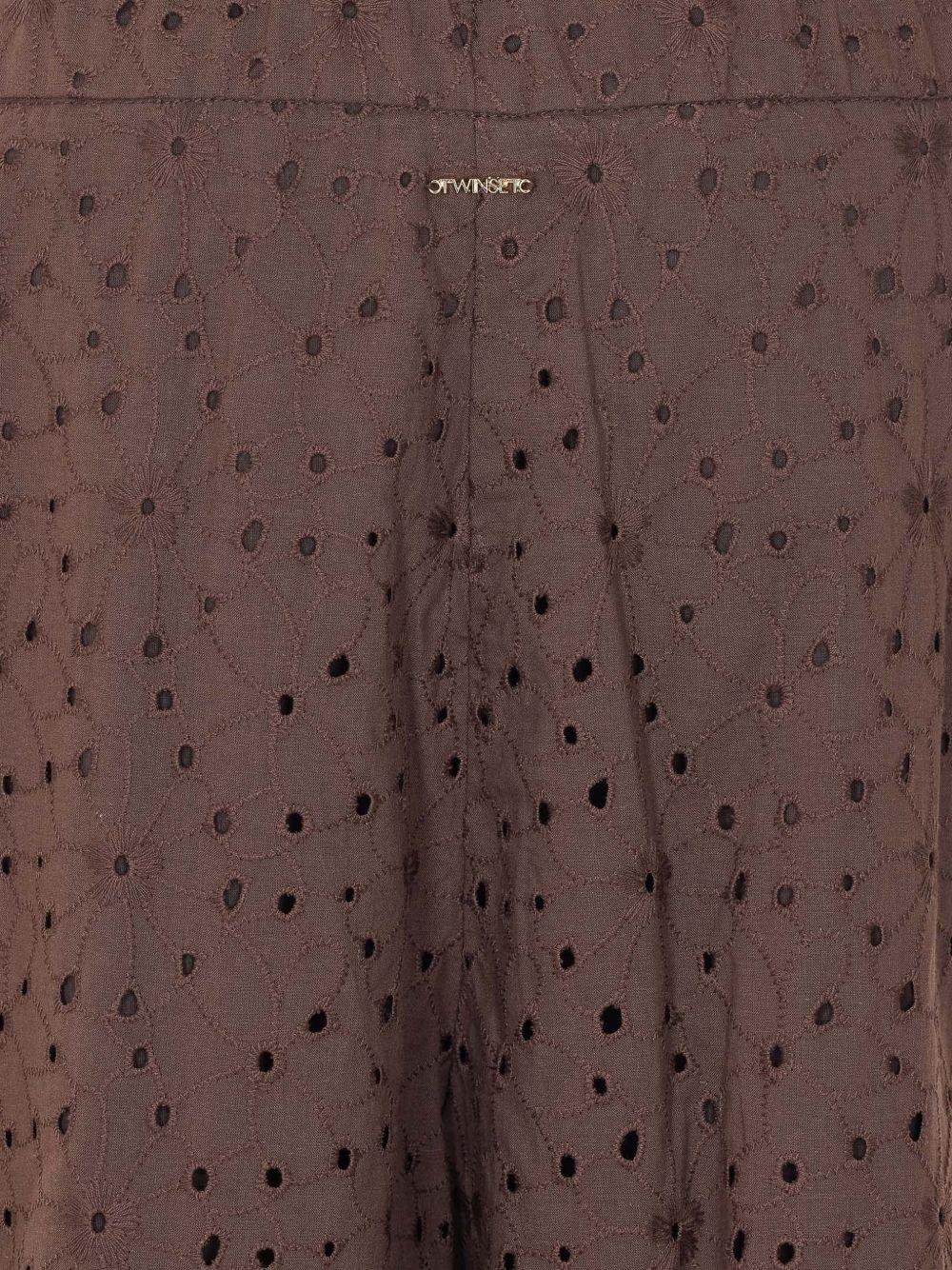 TWINSET Pantaloni in cotone marrone in sangallo