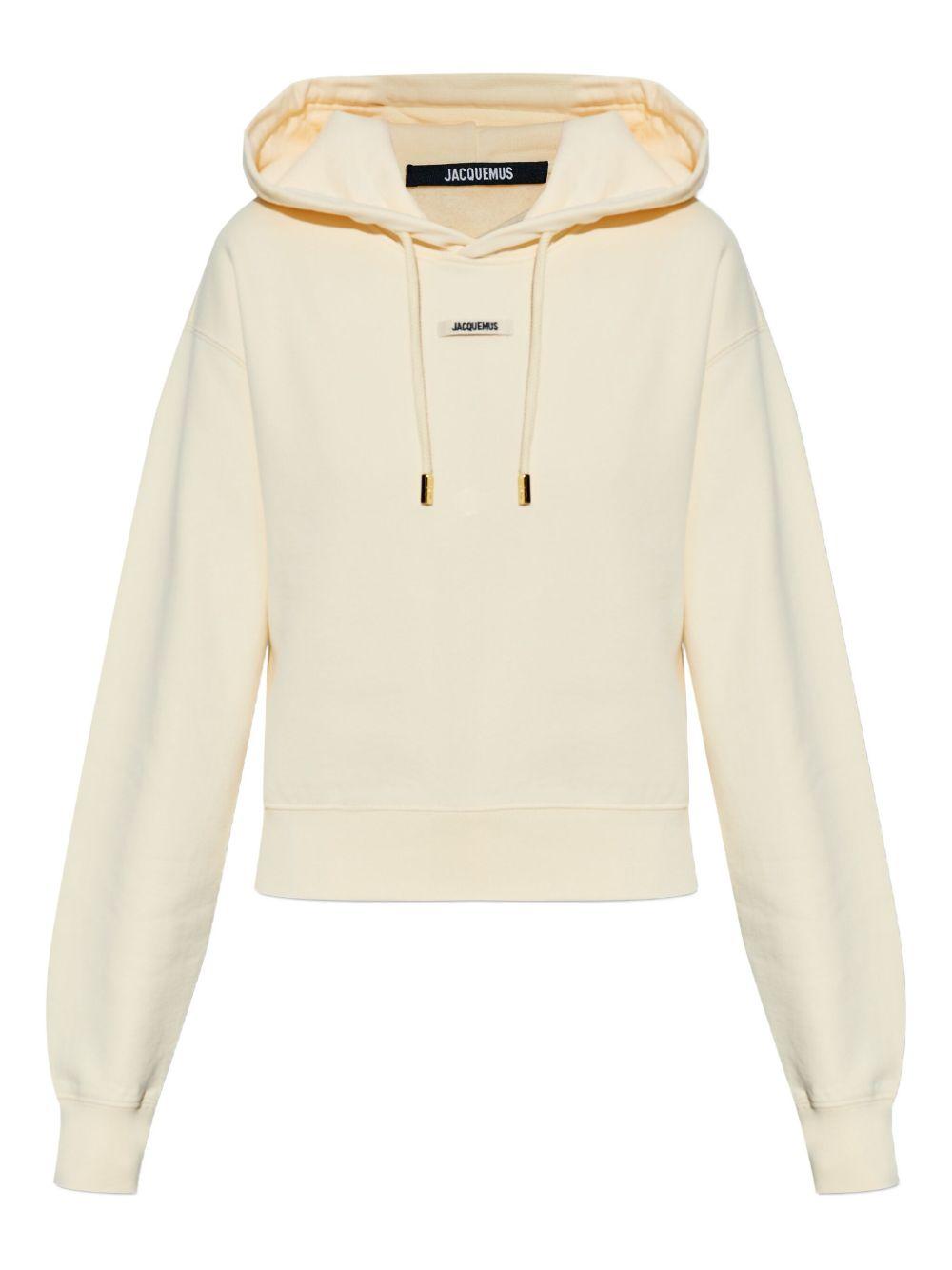 JACQUEMUS Felpa Gros Grain beige in cotone con cappuccio
