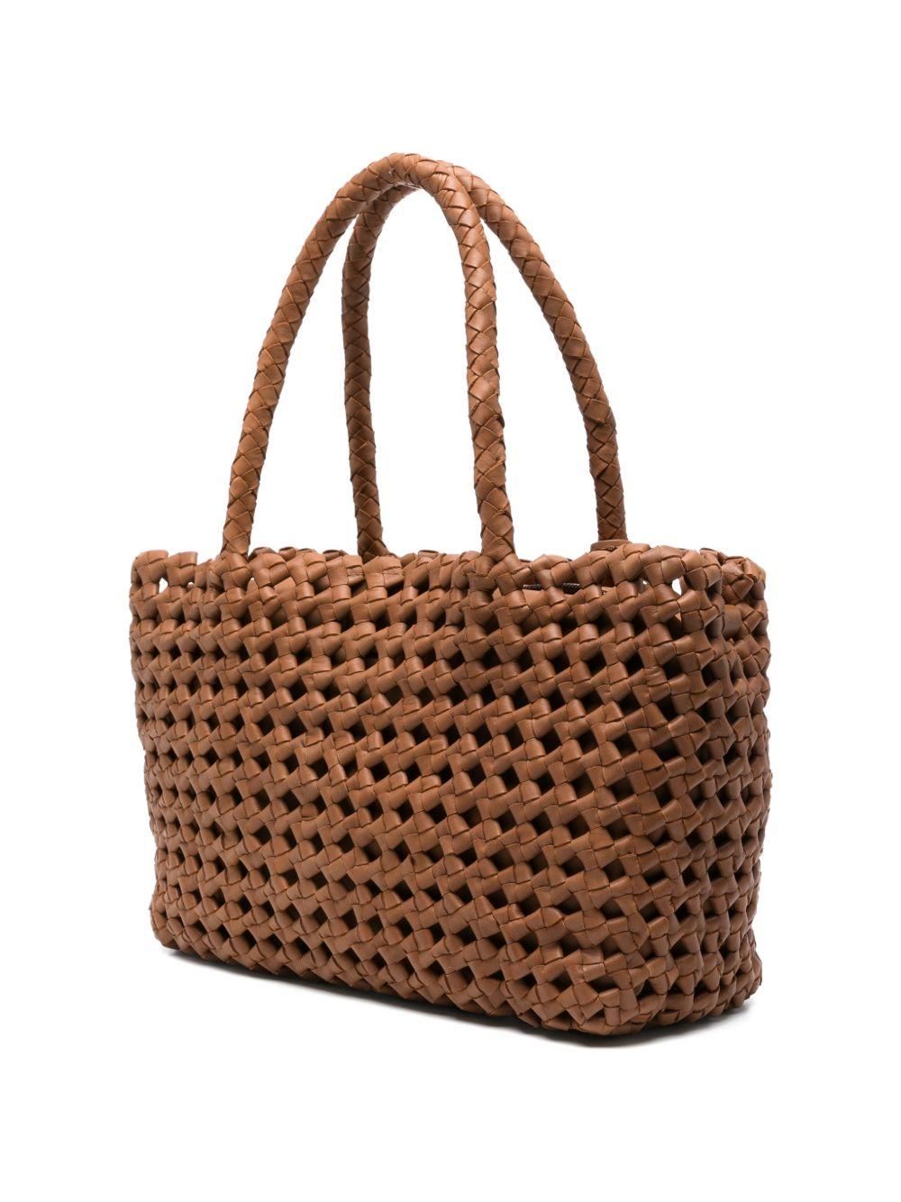 VISONA Borsa Regina in pelle intrecciata color cuoio