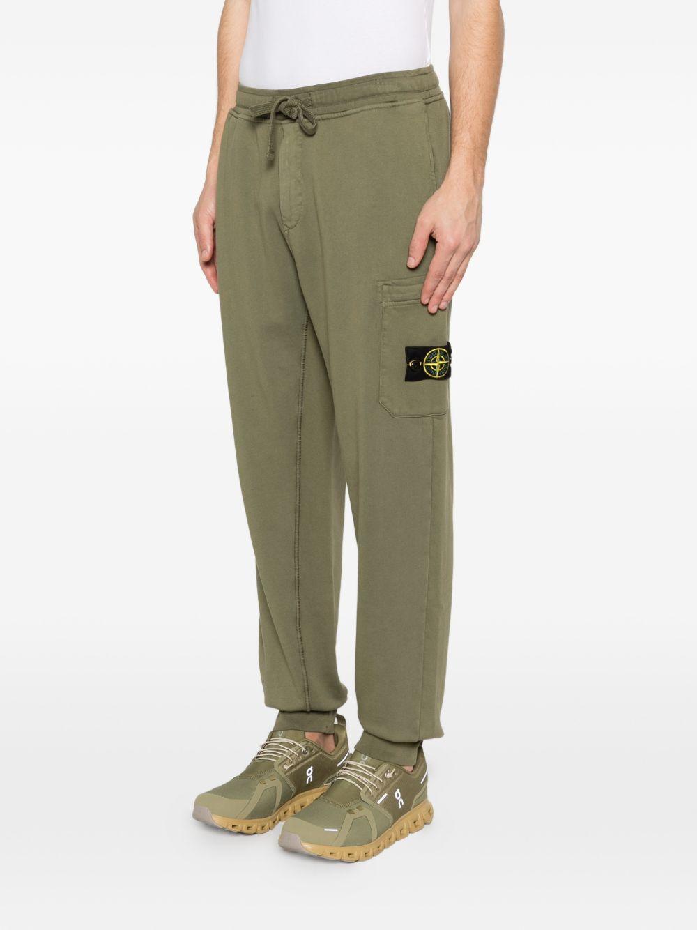 STONE ISLAND Pantaloni in cotone verde con patch logo e tasca