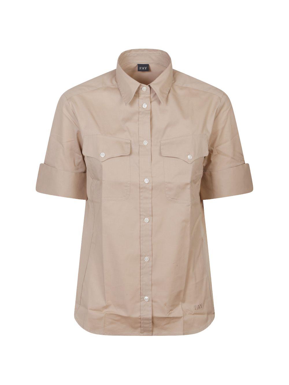 FAY Camicia in cotone elasticizzato bianco con maniche corte