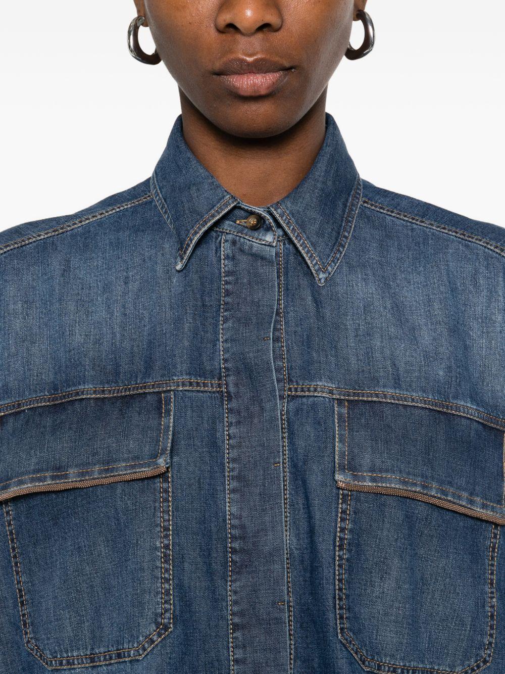 BRUNELLO CUCINELLI Camicia in denim blu scuro a maniche corte