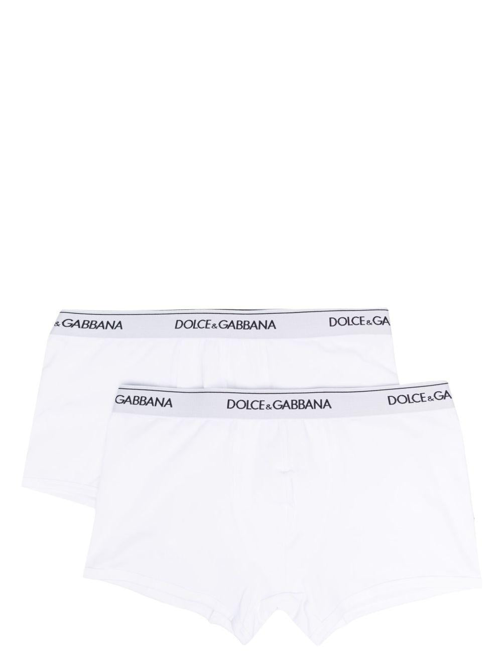 DOLCE e GABBANA Boxer in bi-pack bianco con vita elasticizzata con logo