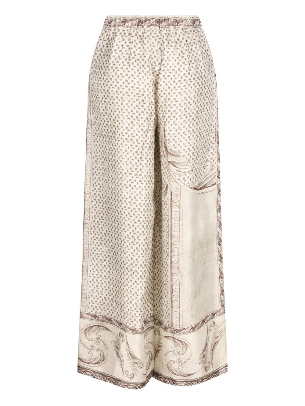 MAX MARA Pantaloni avorio con grafica barocca