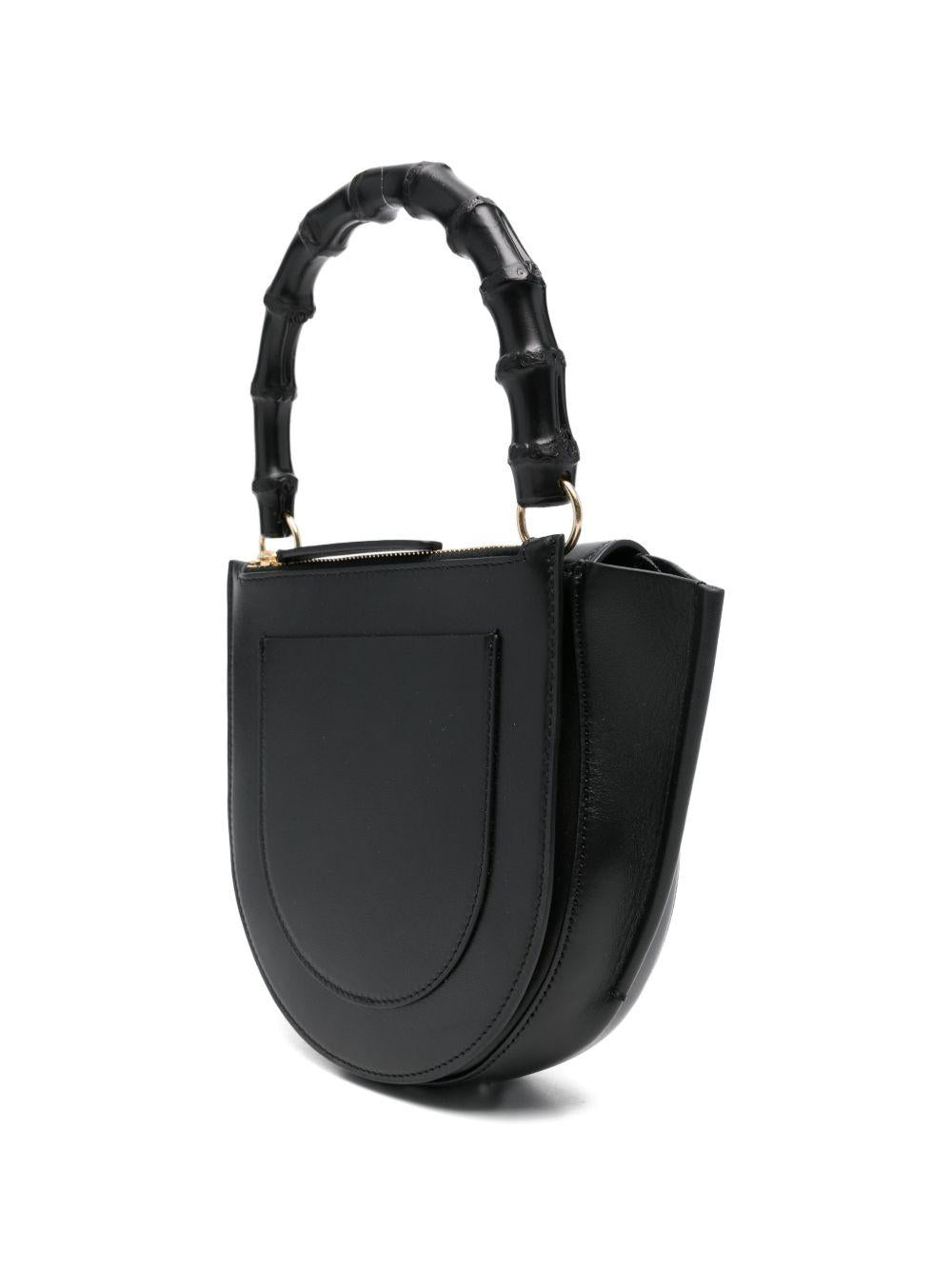 WANDLER Borsa a mano mini Hortansia nera con manico bamboo