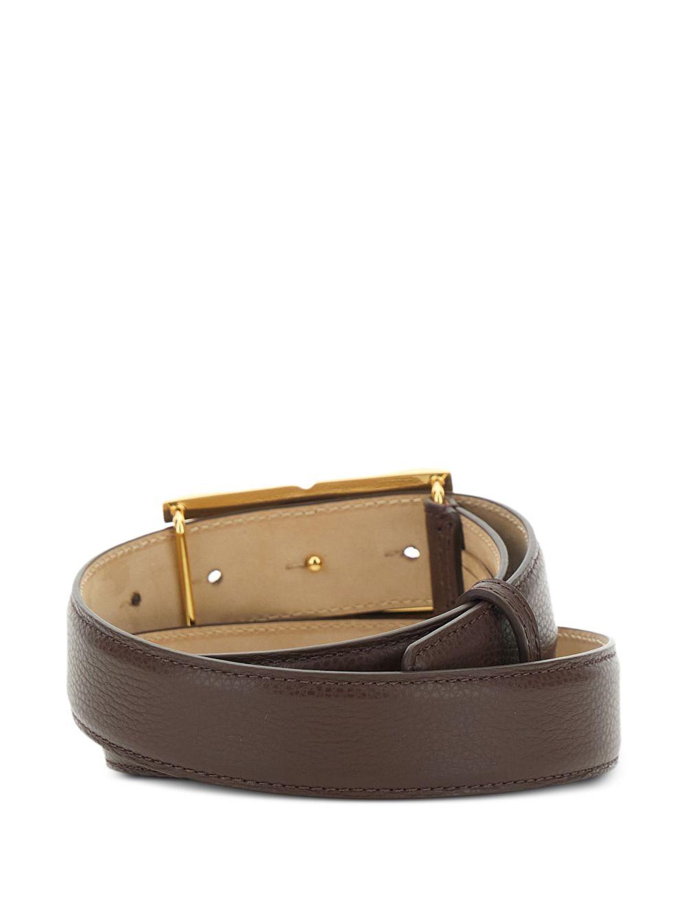 ELISABETTA FRANCHI Cintura marrone in pelle con fibbia dorata