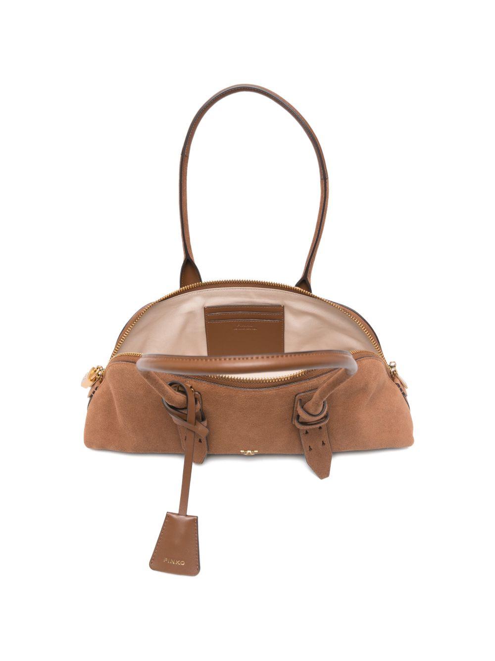 PINKO Borsa a spalla Bowling Bag in pelle scamosciata marrone