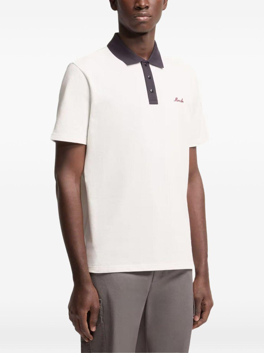 MONCLER Polo in cotone bianca con colletto a contrasto