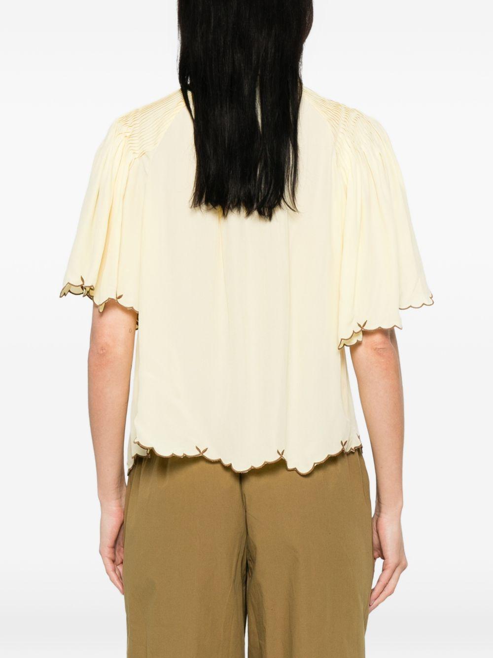 YERSE Camicia Micaela a maniche corte gialla pastello con bordo a contrasto