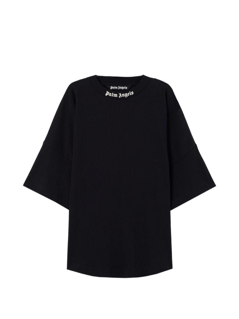 PALM ANGELS T-shirt svasata nera con logo bianco