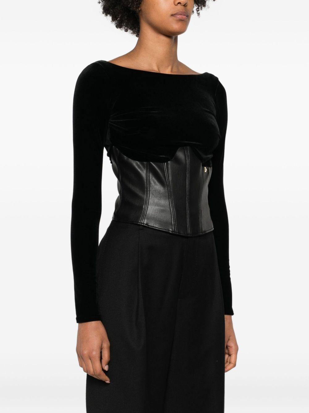 ELISABETTA FRANCHI Top bustier in velluto nero e ecopelle