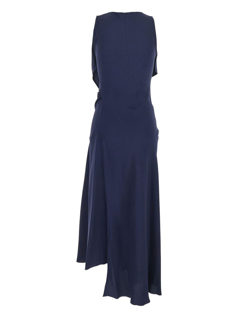 VICTORIA BECKHAM Abito lungo drappeggiato blu navy