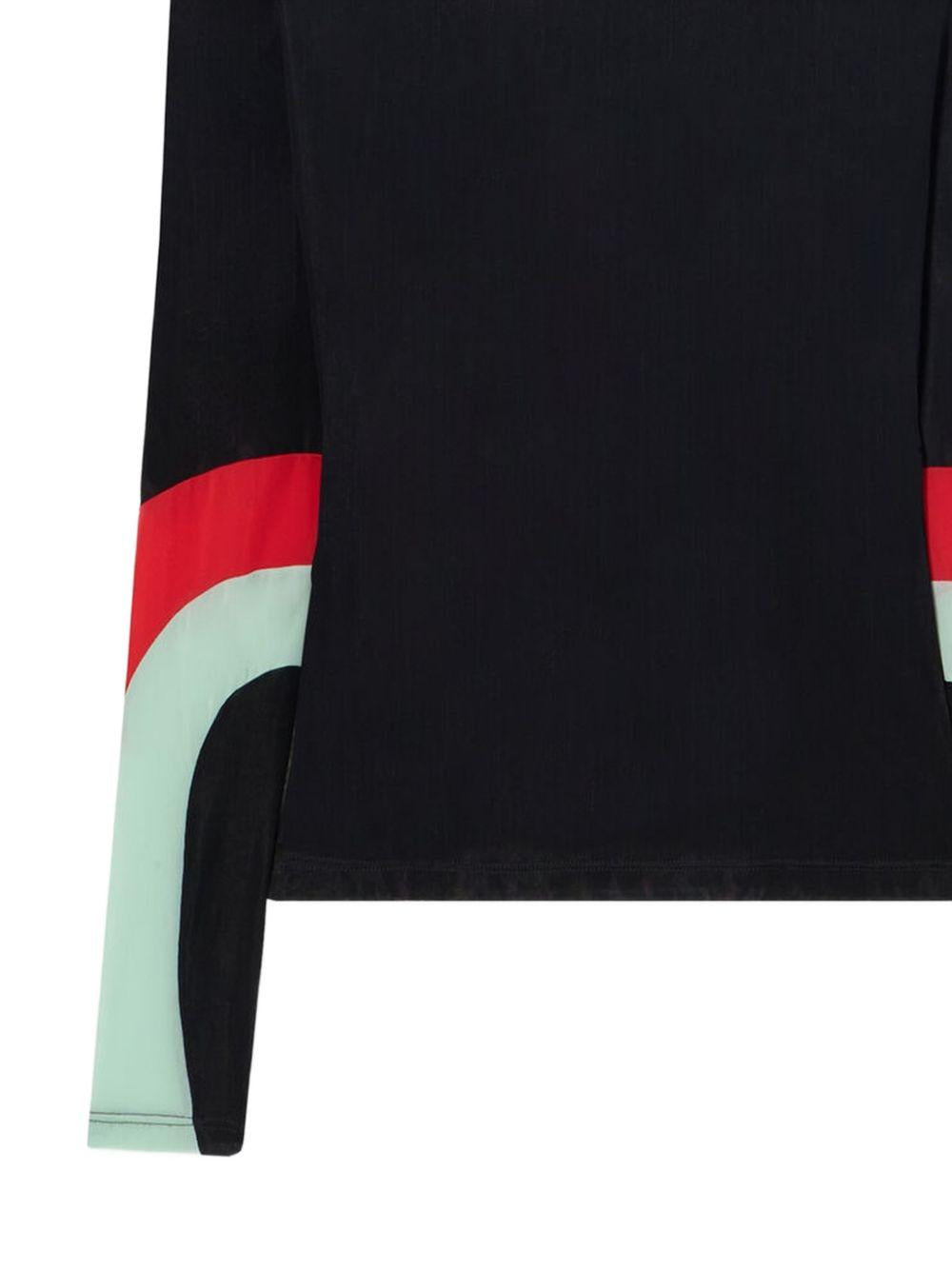 OFF WHITE T-shirt nera a collo alto con dettagli rossi e celesti