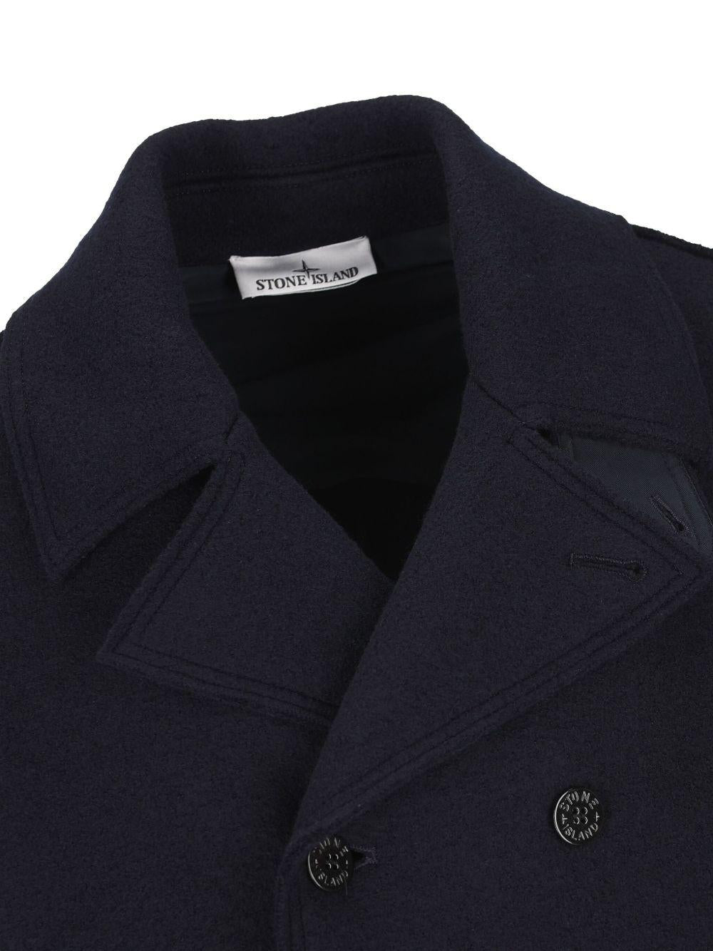 STONE ISLAND Cappotto corto doppiopetto blu navy