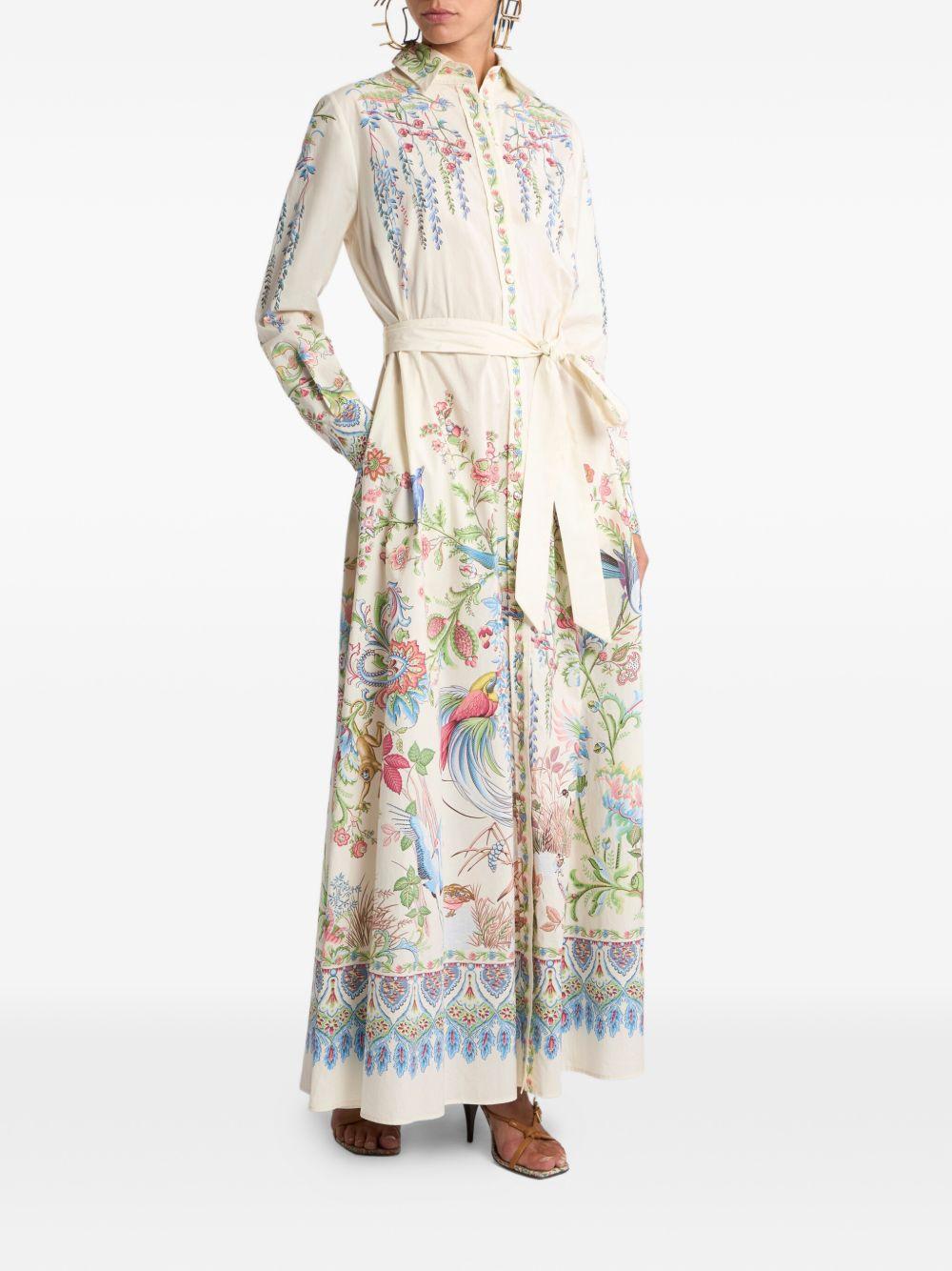ETRO Abito lungo chemisier in cotone con stampa multicolore con cintura in vita