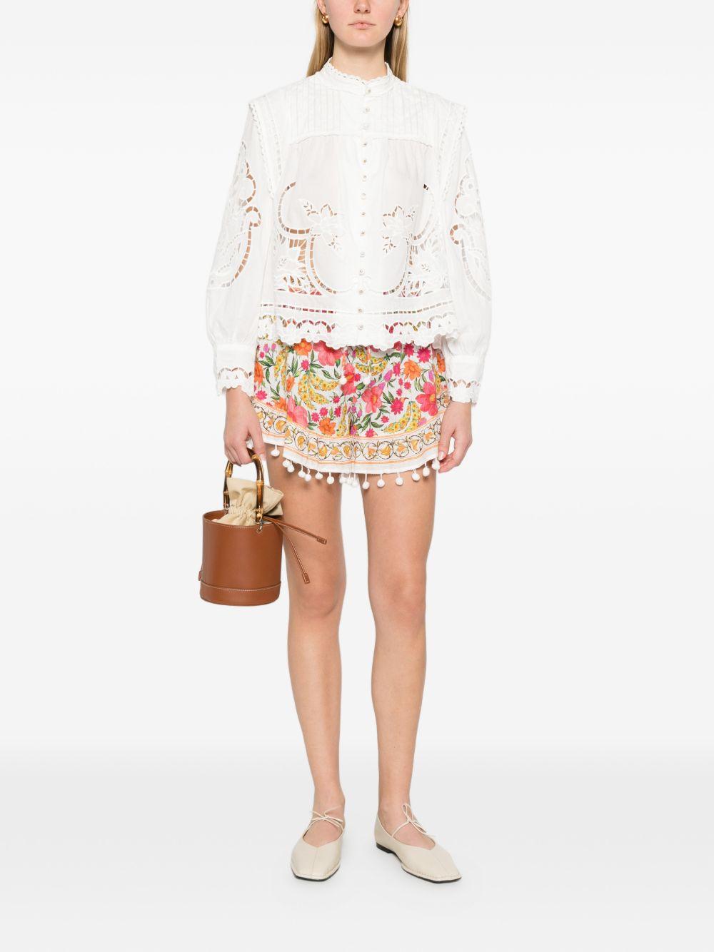 FARM RIO Blusa con ricami floreali in cotone bianco