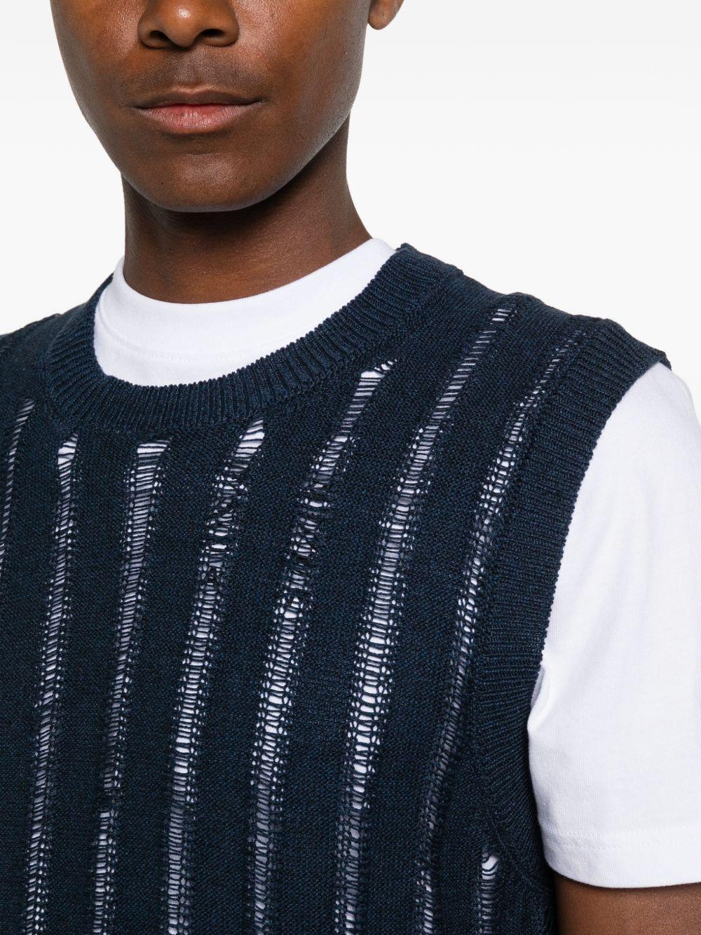 AMARANTO Gilet girocollo blu navy con effetto traforato