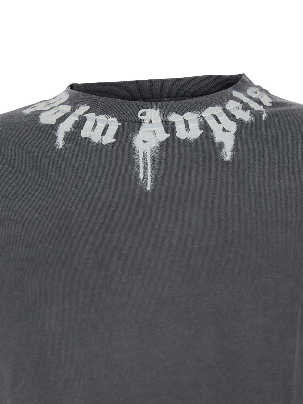 PALM ANGELS T-shirt in cotone grigio girocollo con logo bianco