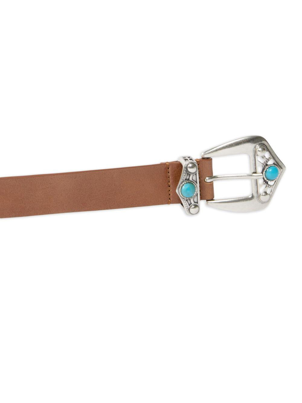 PINKO Cintura Trittico Turchese in pelle marrone