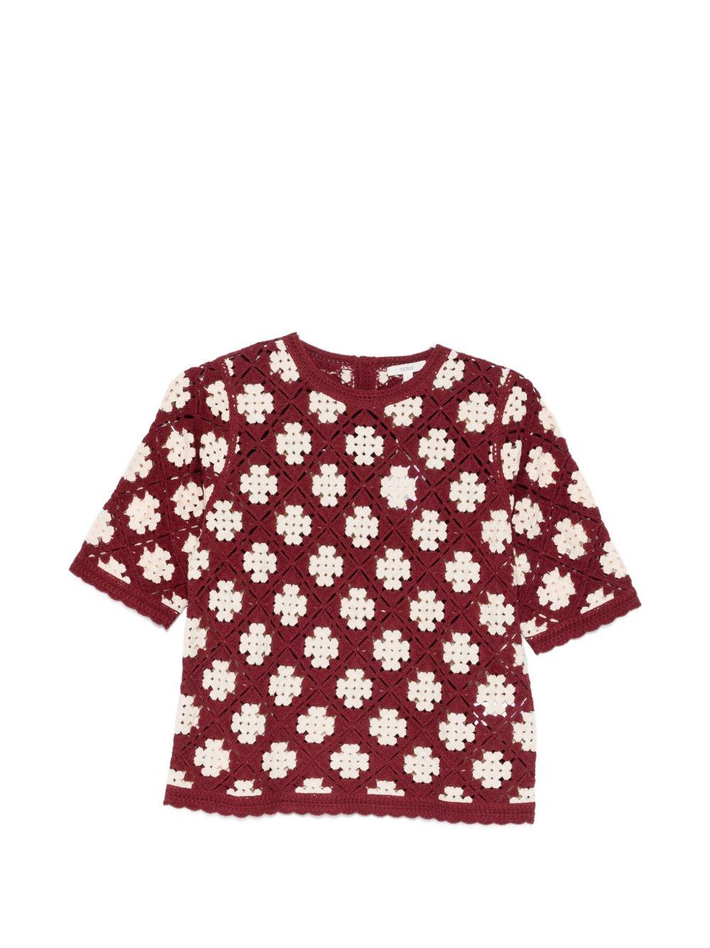 YERSE Maglia a maniche corte in crochet con motivo bianco