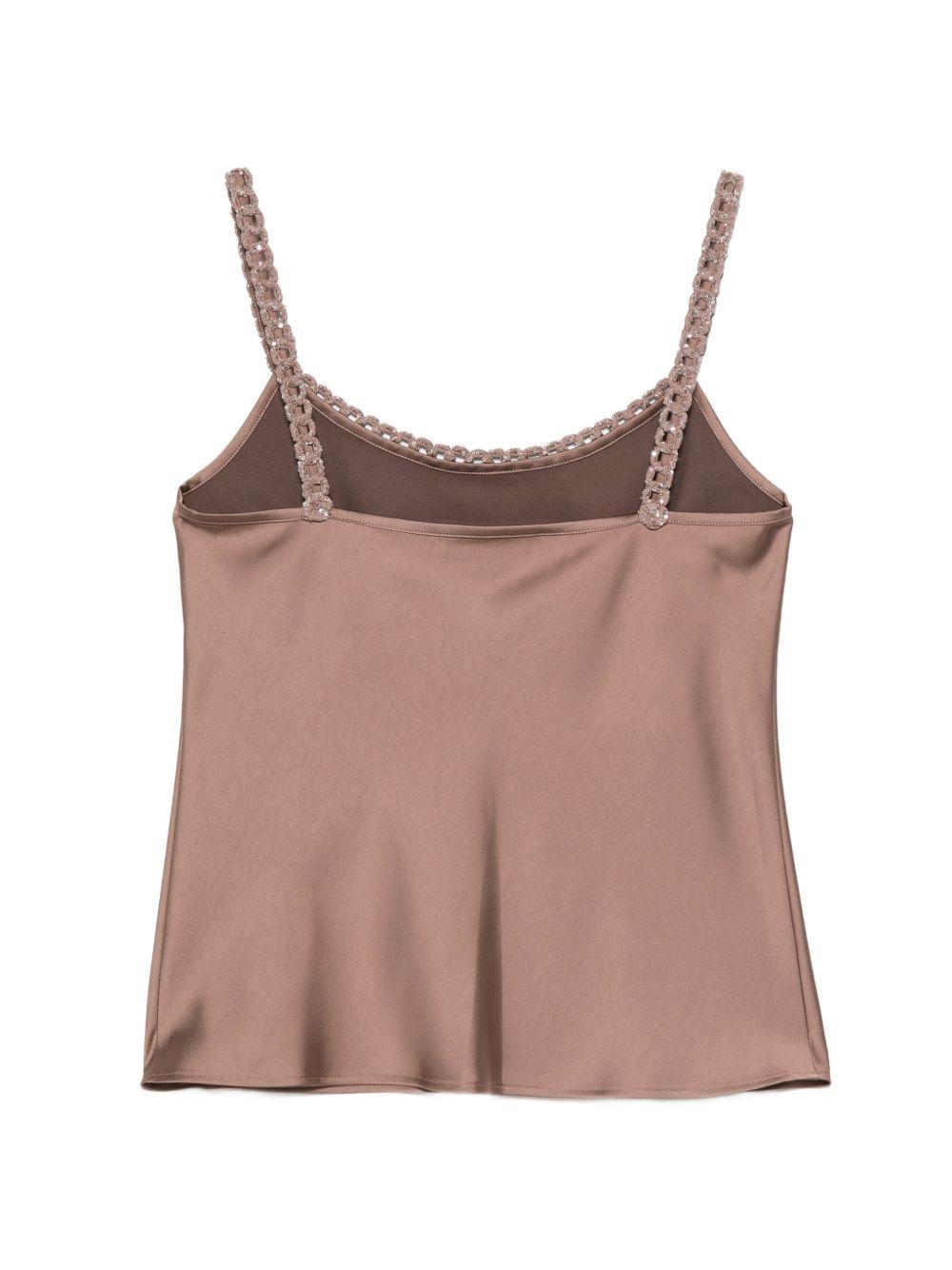 D EXTERIOR Top in simil raso marrone con spalline sottili