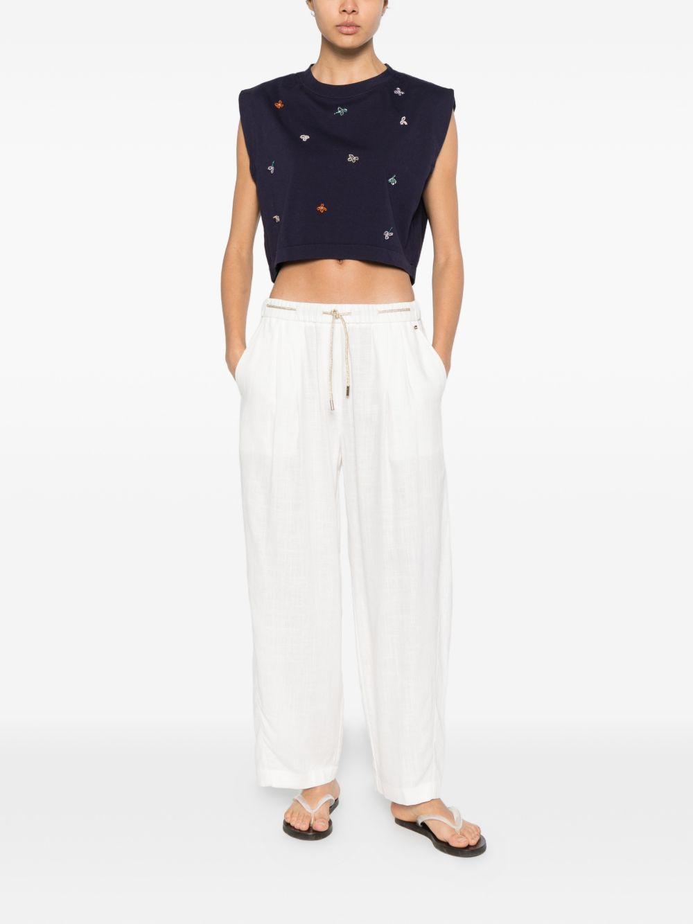 FORTE FORTE Top di cotone blu con ricami senza maniche