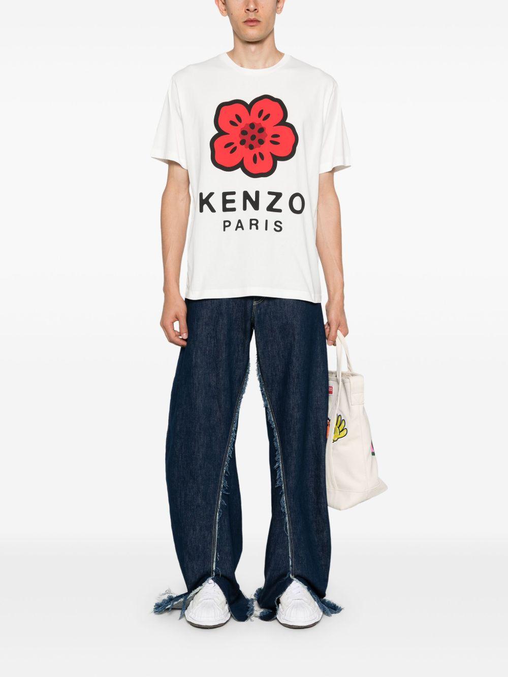 KENZO T-shirt in cotone bianco con stampa fiore