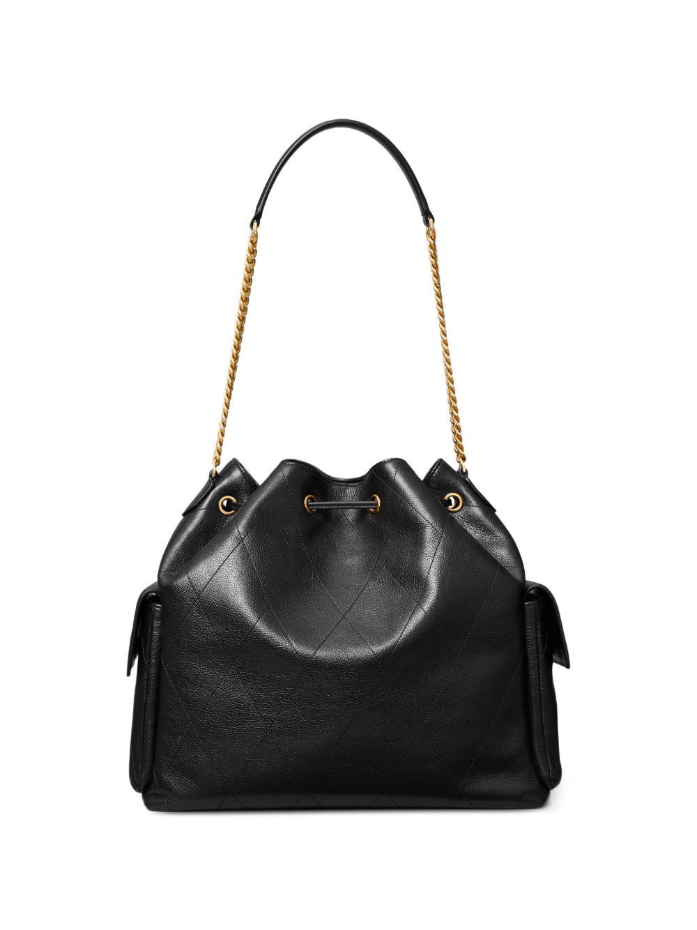 TORY BURCH Borsa a spalla Charlie grande trapuntata in pelle martellata con catena