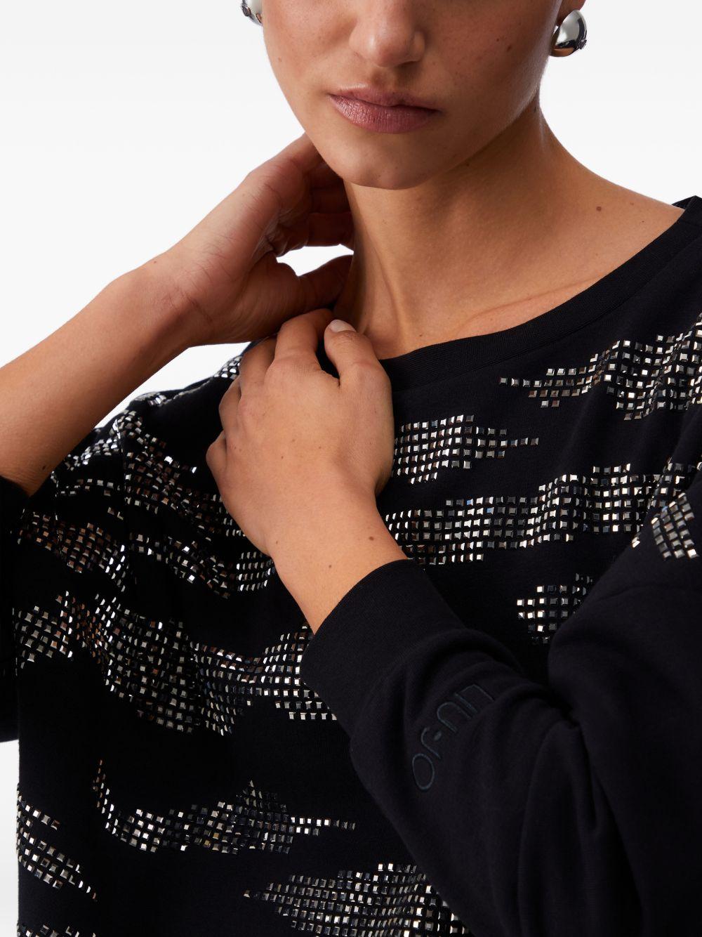 LIUJO Felpa nera in cotone a collo rotondo con maniche lunghe