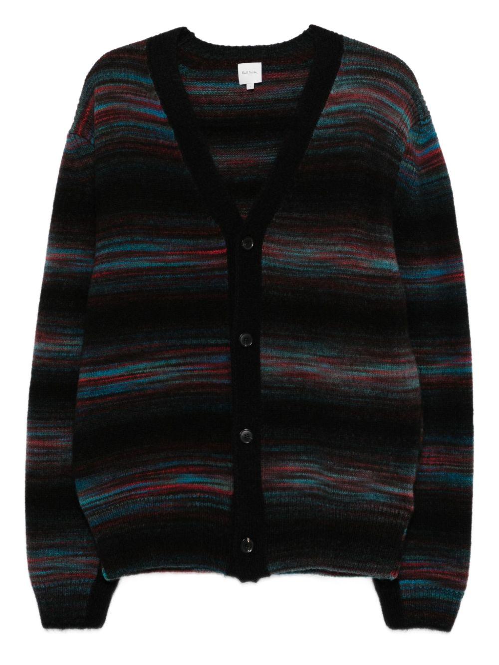 PAUL SMITH Cardigan nero a righe con scolllo a V