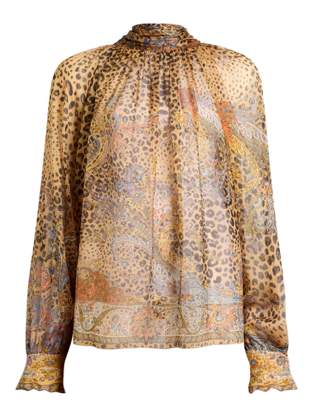 ETRO Blusa in seta con stampa leopardata
