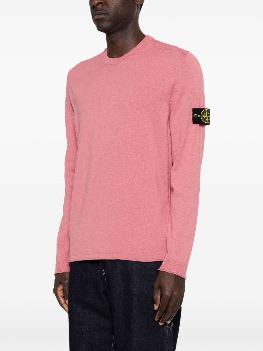 STONE ISLAND Maglione girocollo rosa con applicazione Compass removibile