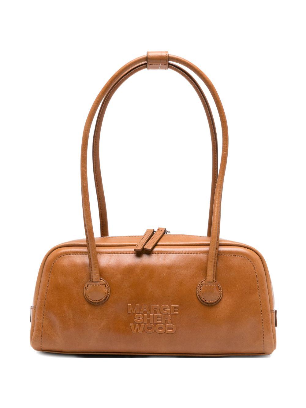 MARGESHERWOOD Borsa in pelle Soft Baguette con logo impresso marrone