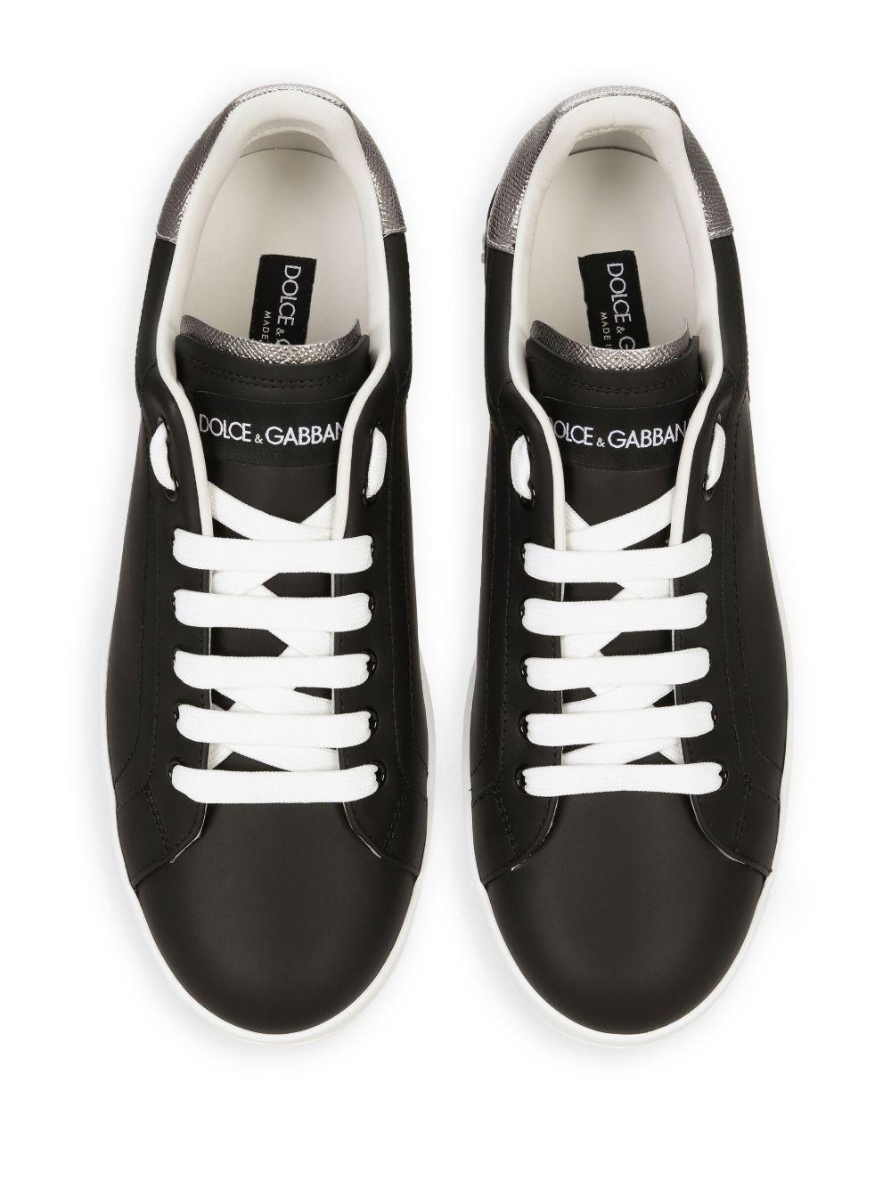 DOLCE e GABBANA Sneakers Portofino in pelle nera e argento