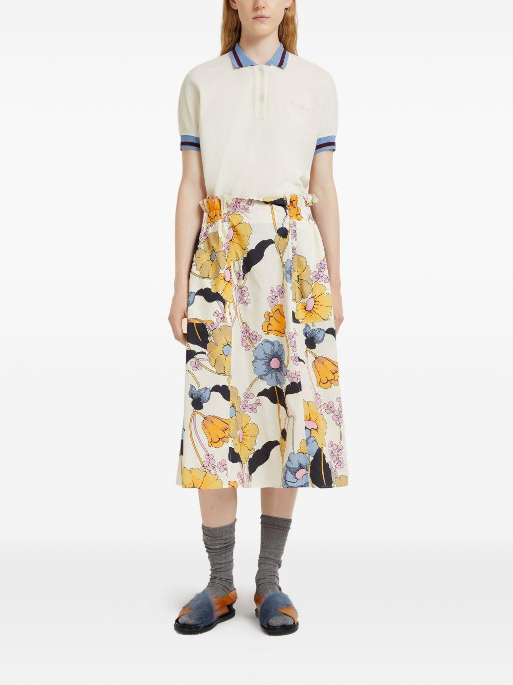 MARNI Gonna midi svasata rosa con stampa floreale