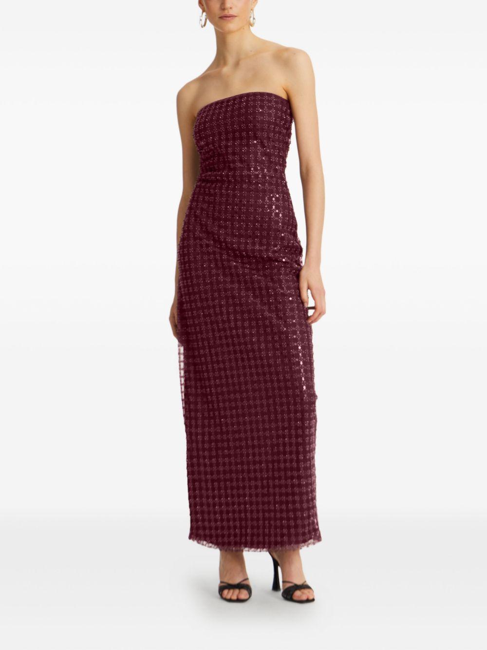 ROTATE Abito lungo a tubino bordeaux con paillettes