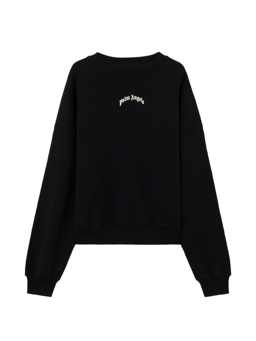 PALM ANGELS Felpa in cotone nero girocollo con logo bianco