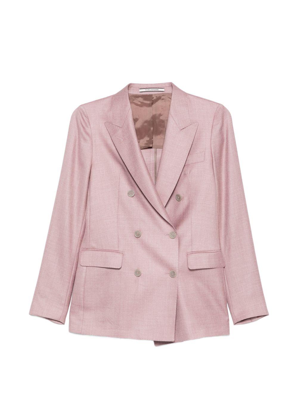 TAGLIATORE Blazer Paris doppiopetto in lana rosa con revers classici